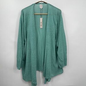 Nic & Zoe 4-Way Aqua Blue Linen Blend Lightweight Cardigan Sweater Size 3X NWT